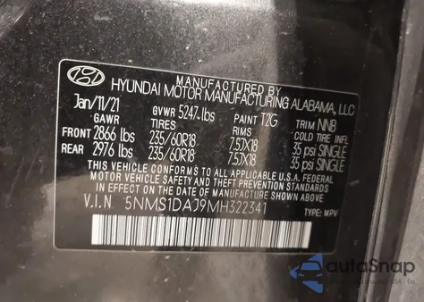2021 Hyundai Santa Fe Se from USA, damaged, VIN 5NMS1DAJ9MH322341
